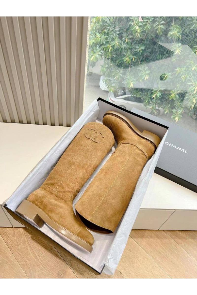 Chаnеl Женские замшевые сапоги Premium - Chestnut