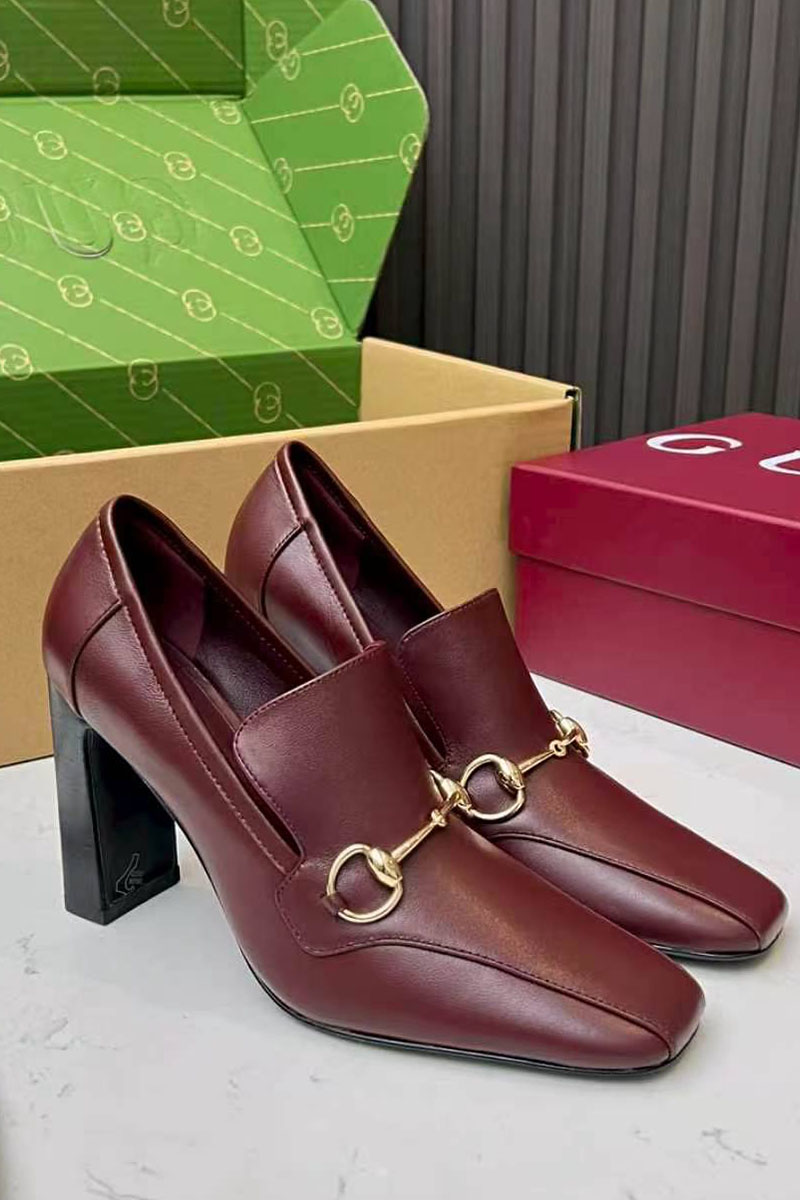 Gucci Женские кожаные лоферы на каблуке Signora Pump premium
