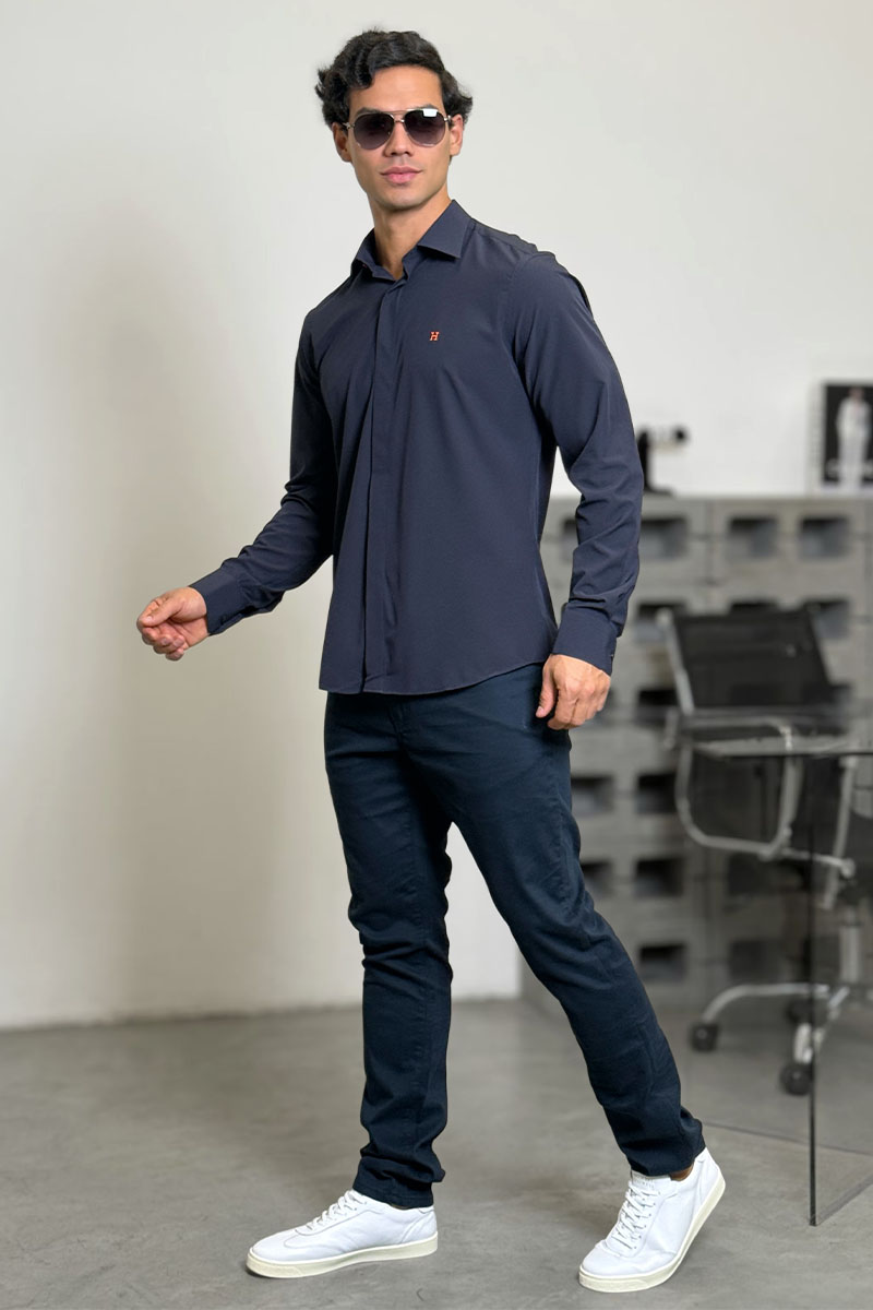 Hermes Мужская рубашка H embroidered - Navy