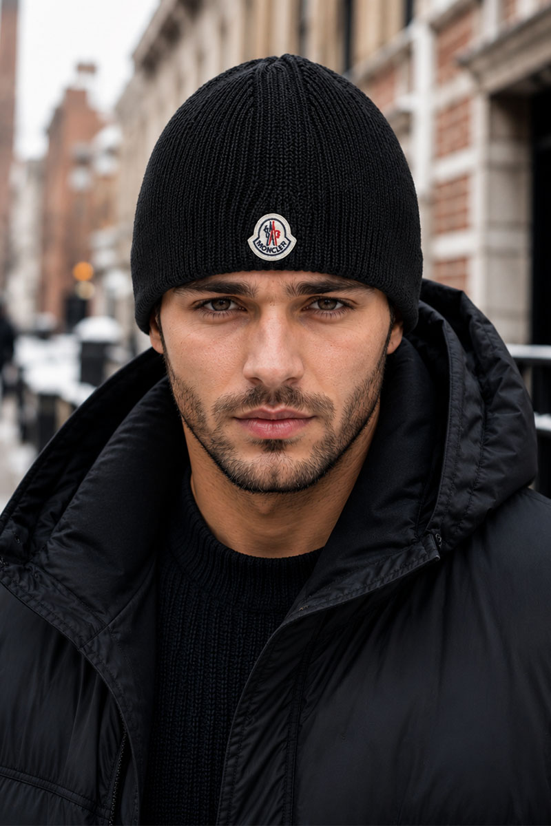 Moncler Мужская брендовая шапка чёрного цвета