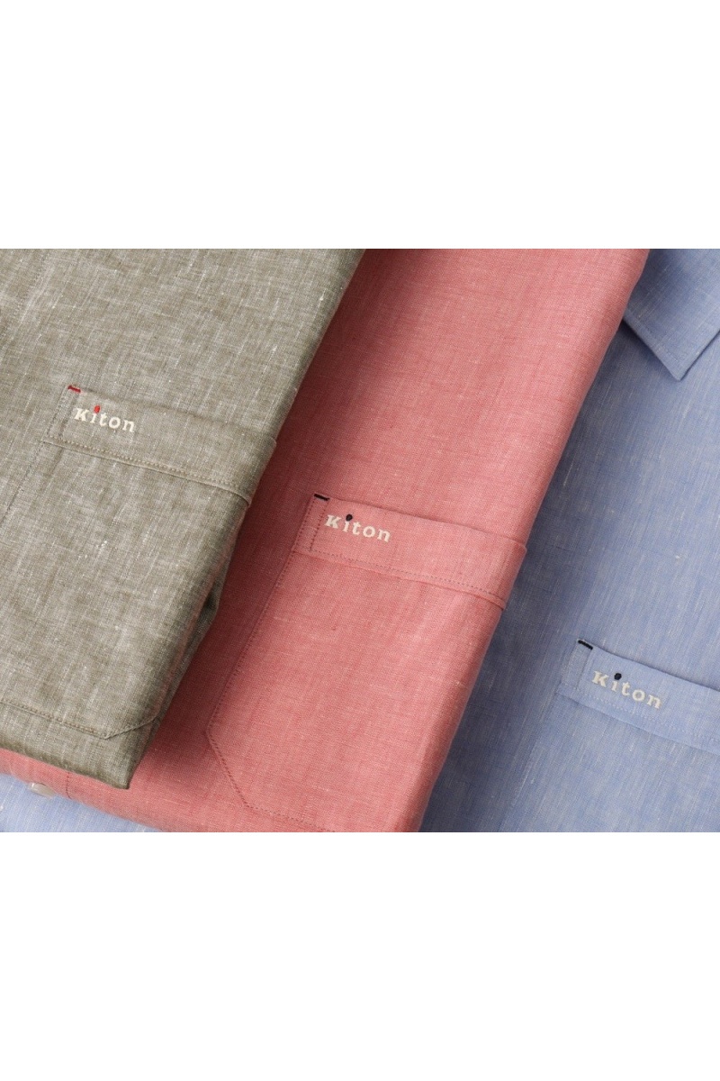 Kiton Льняная рубашка розового цвета premium