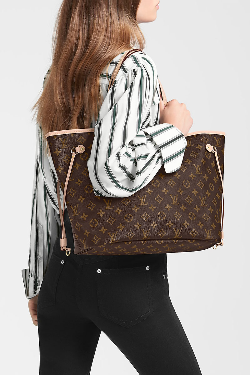 Lоuis Vuittоn Женская кожаная сумка Neverfull MM Monogram 33x30 см
