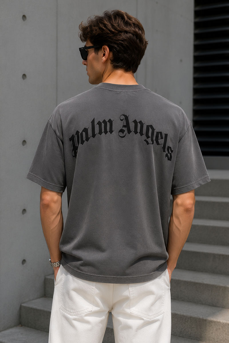 Palm Angels Серая оверсайз футболка Leopard Bear