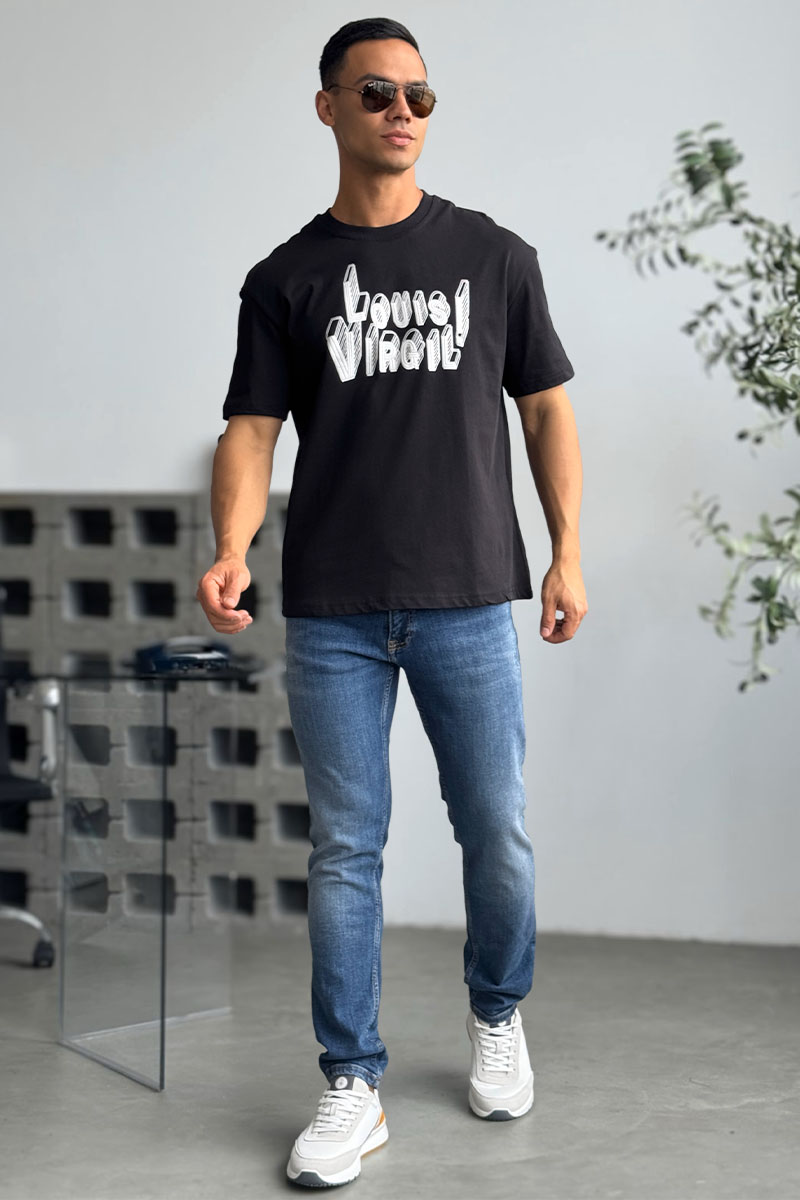 Lоuis Vuittоn Чёрная оверсайз футболка Virgil Abloh