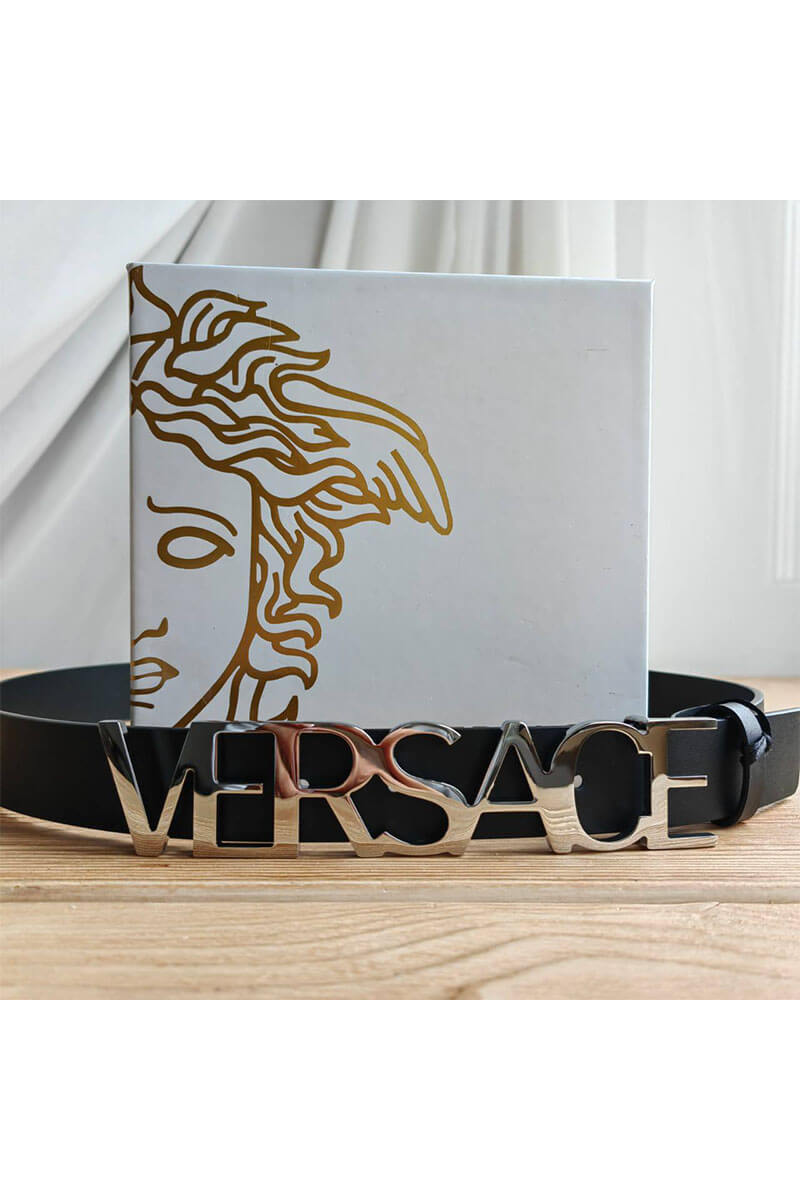 Versace Кожаный чёрный ремень (длина 90 / 95 см)