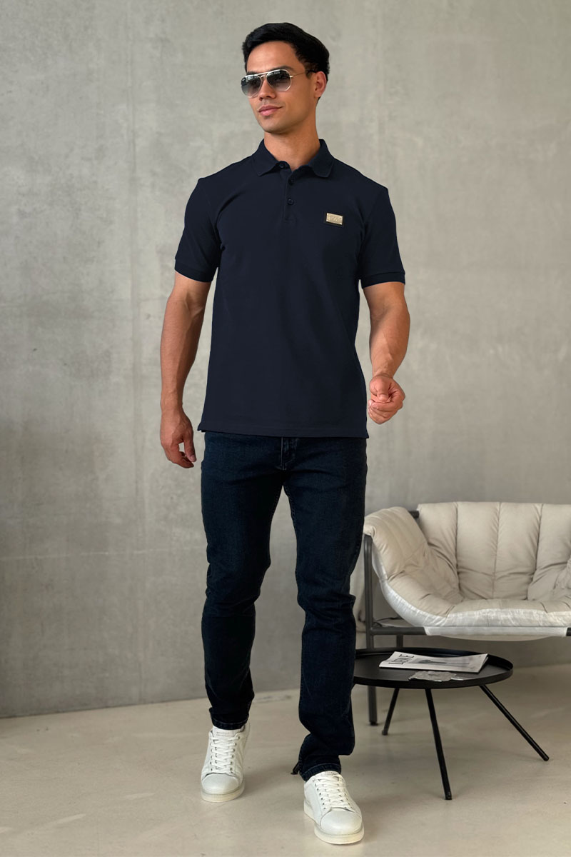 Dоlсе & Gаbbаnа Мужское тёмно-синее поло logo-plaque