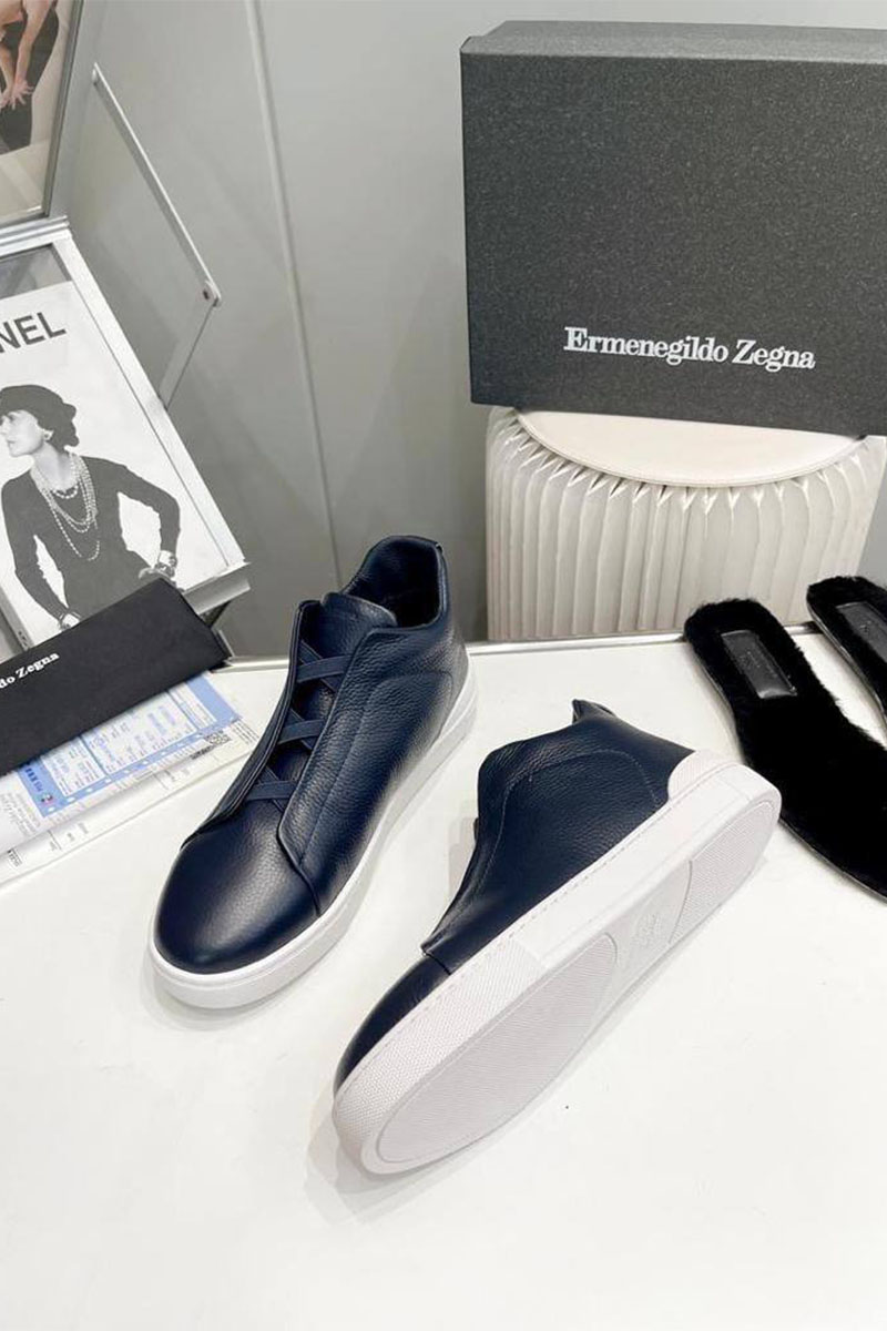 Zegna Кроссовки с мехом Triple Stitch - Navy
