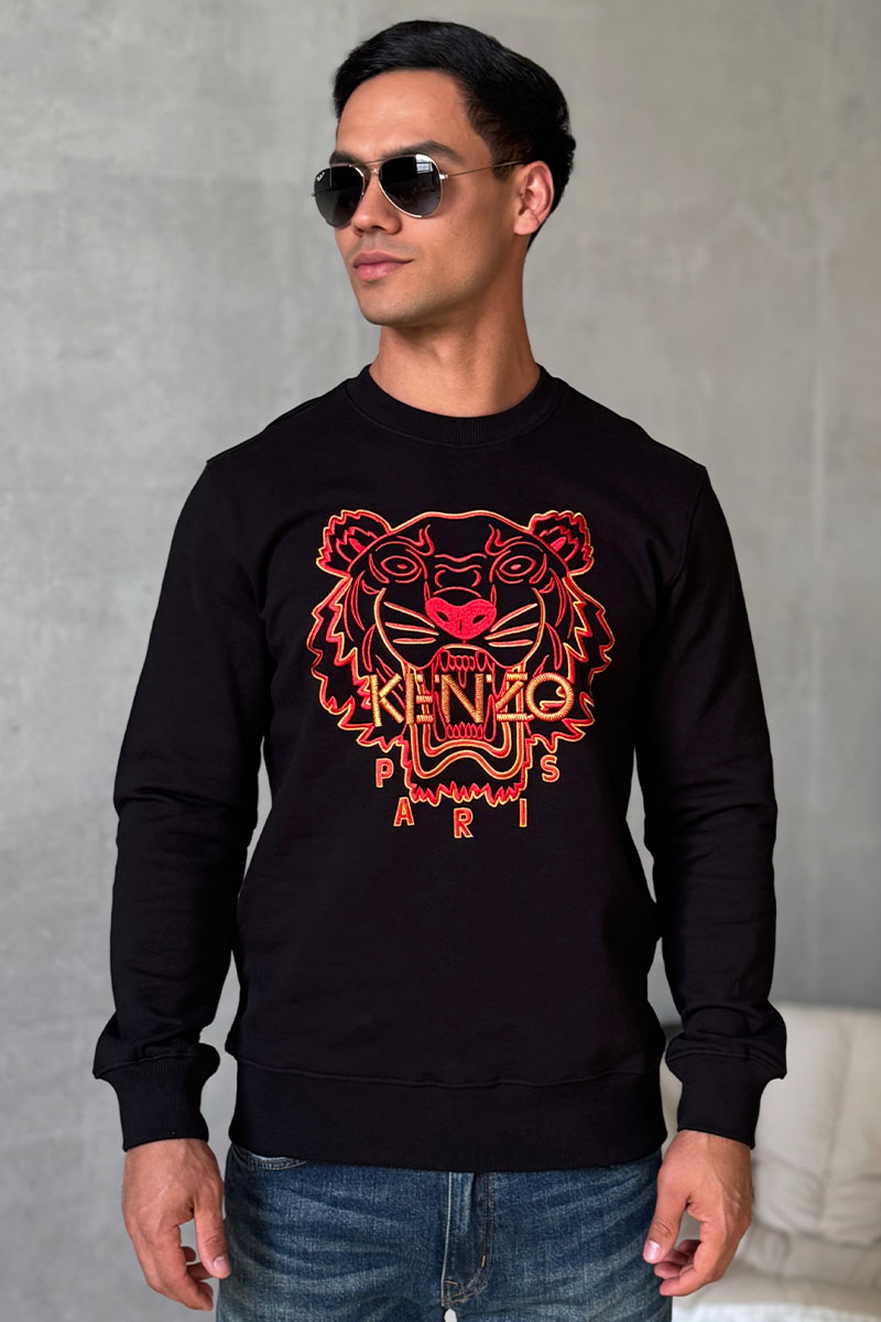 Kenzo Чёрный мужской свитшот Tiger Head embroidered
