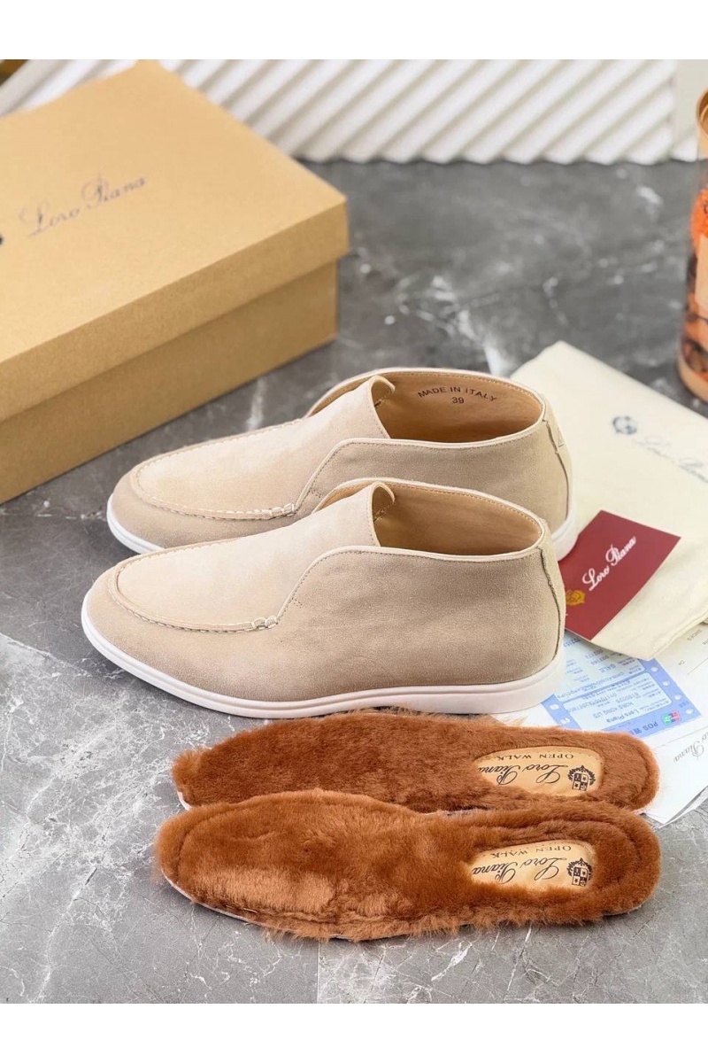 Loro Piana Замшевые лоферы с меховой стелькой Open Walk - Beige