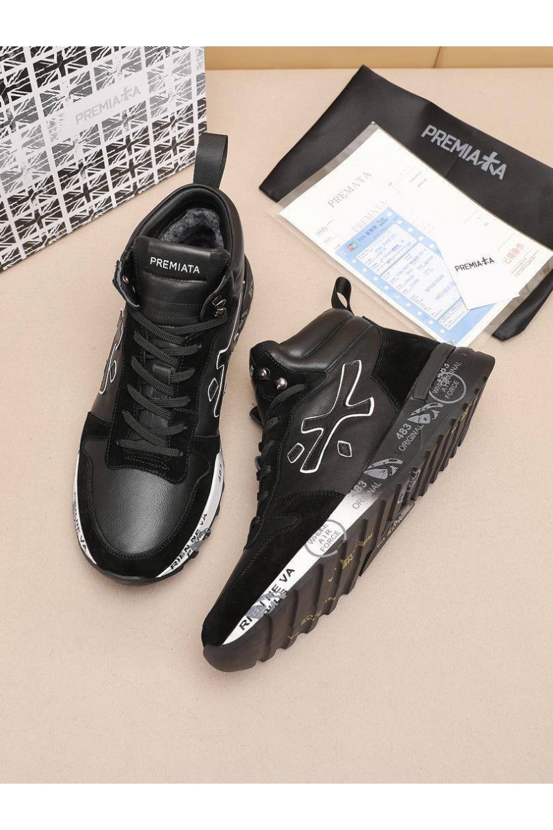 Premiata Комбинированные кроссовки с мехом high-top - Black