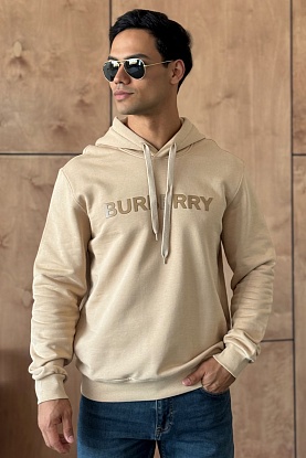 Мужское бежевое худи logo-print