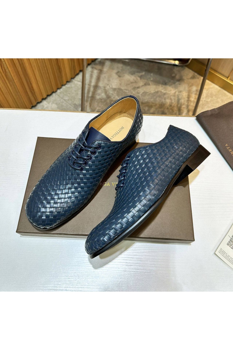Bottega Veneta Мужские кожаные ботинки Intrecciato - Navy