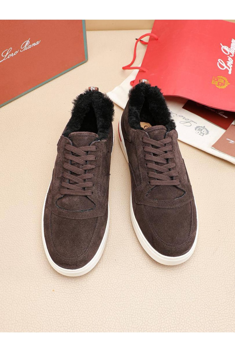 Loro Piana Кроссовки с мехом Newport Walk - Brown