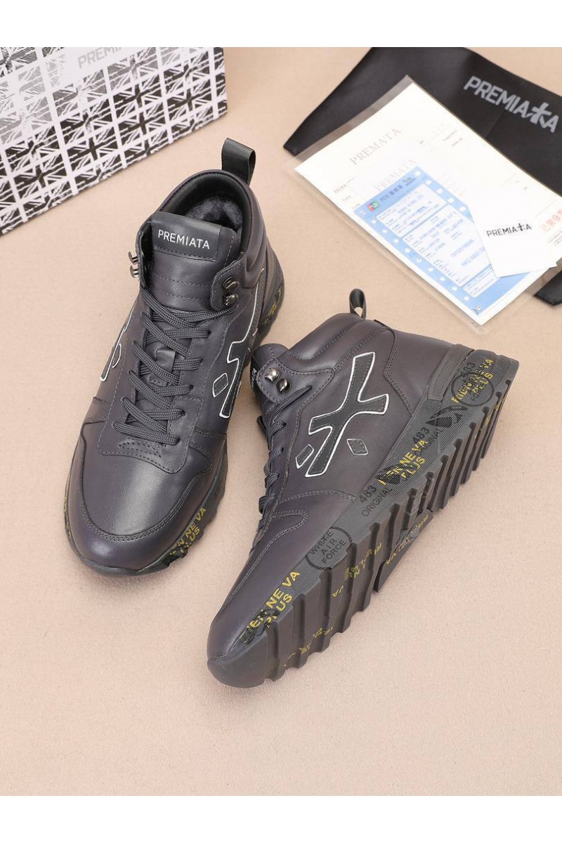 Premiata Кожаные кроссовки с мехом high-top - Grey