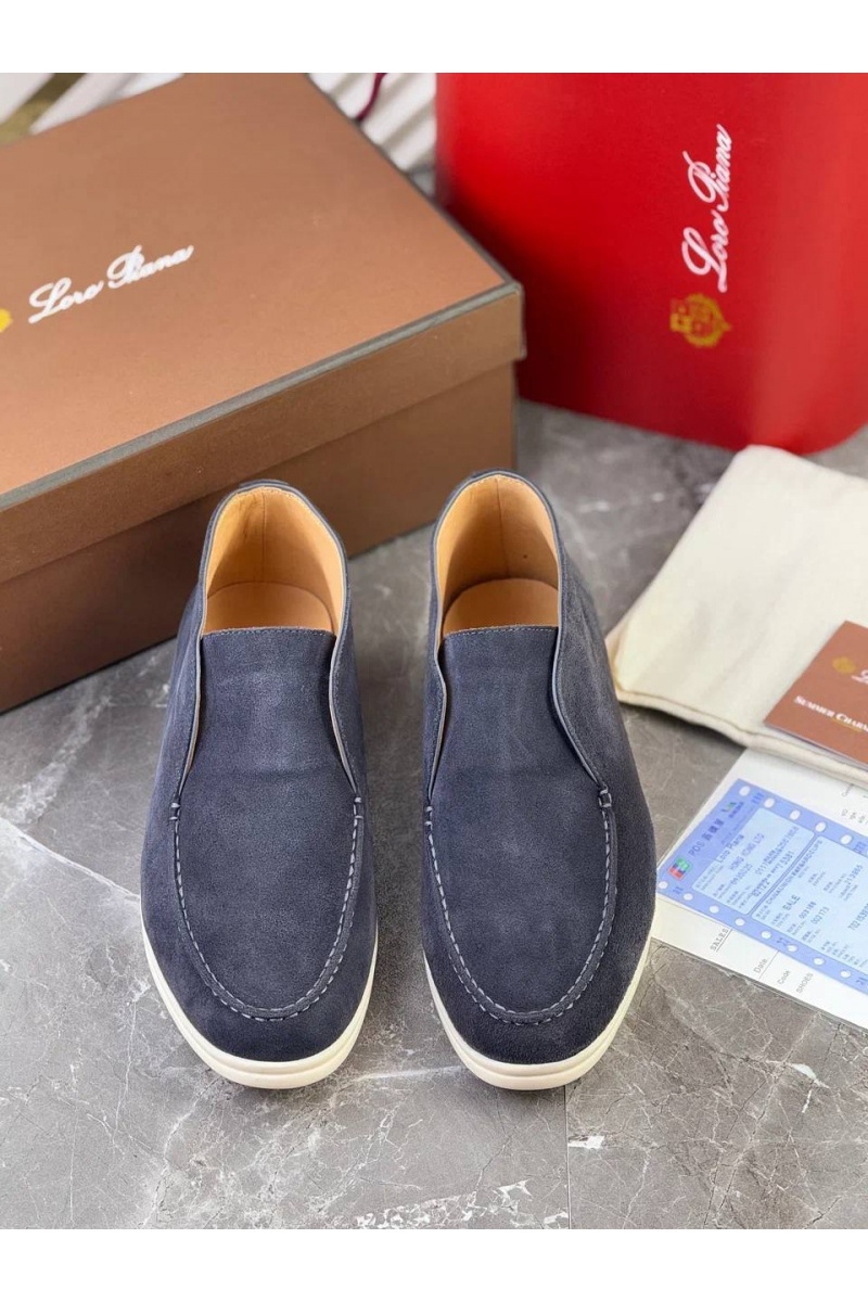 Loro Piana Замшевые лоферы с меховой стелькой Open Walk - Navy
