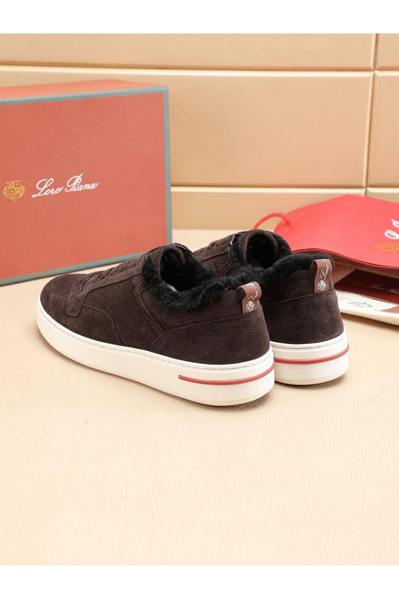 Loro Piana Кроссовки с мехом Newport Walk - Brown