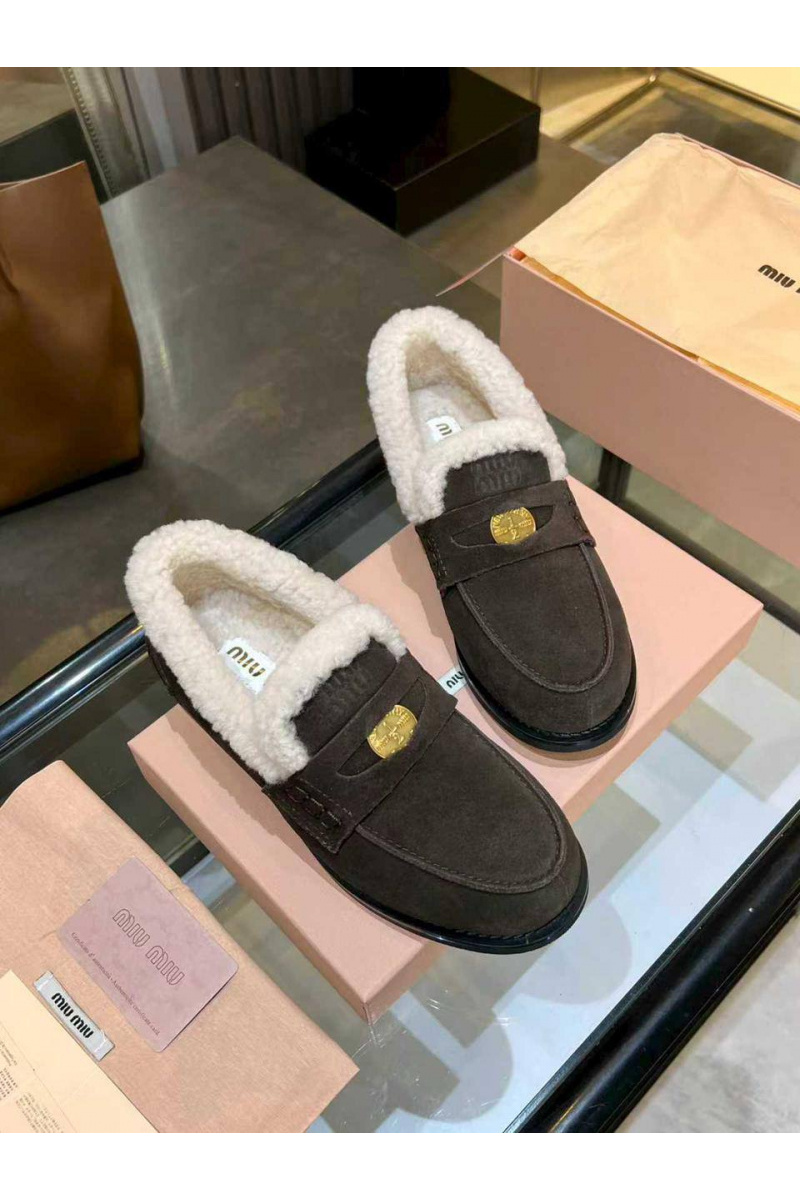 MIU MIU Женские лоферы с мехом premium  - Brown