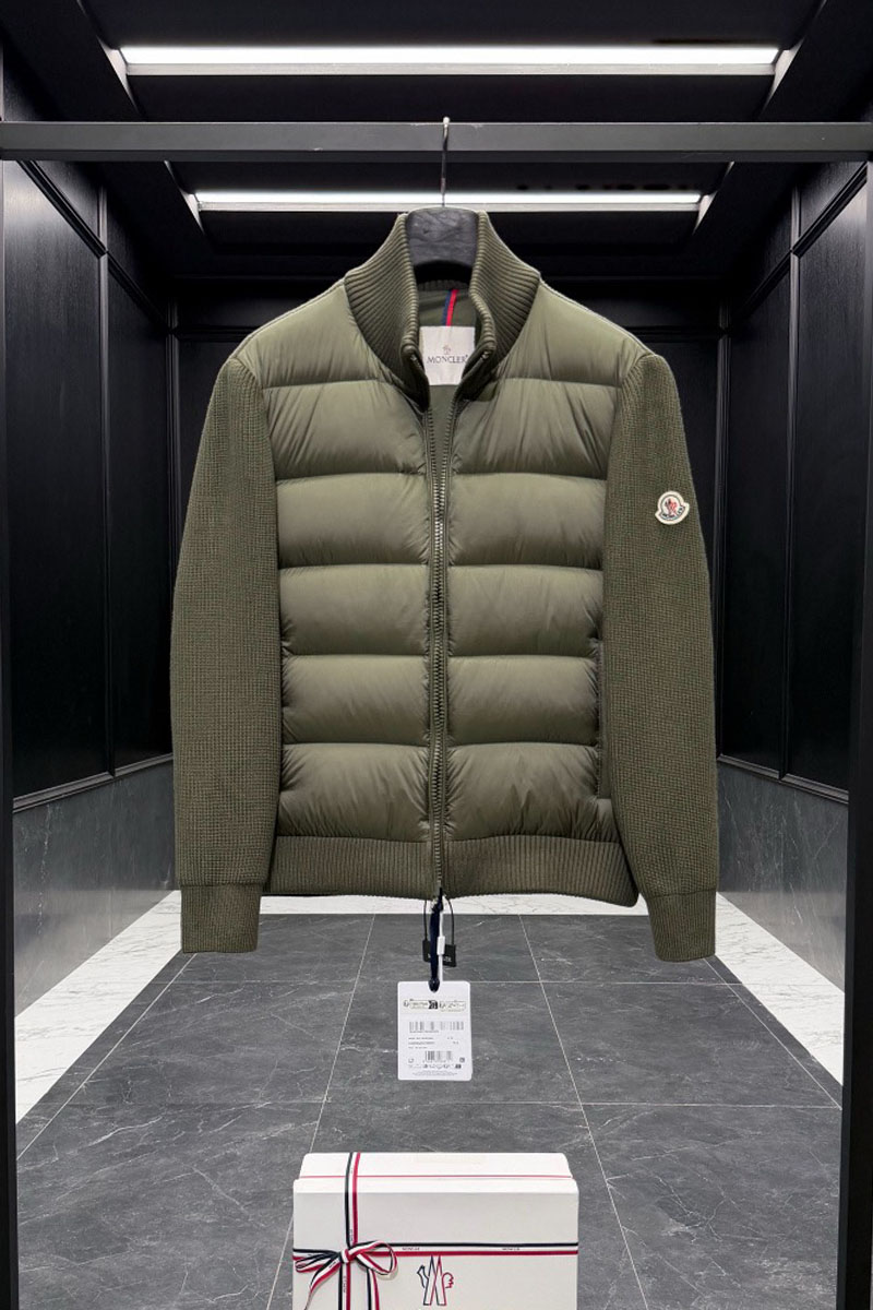 Moncler Куртка с вязаными рукавами цвета хаки 