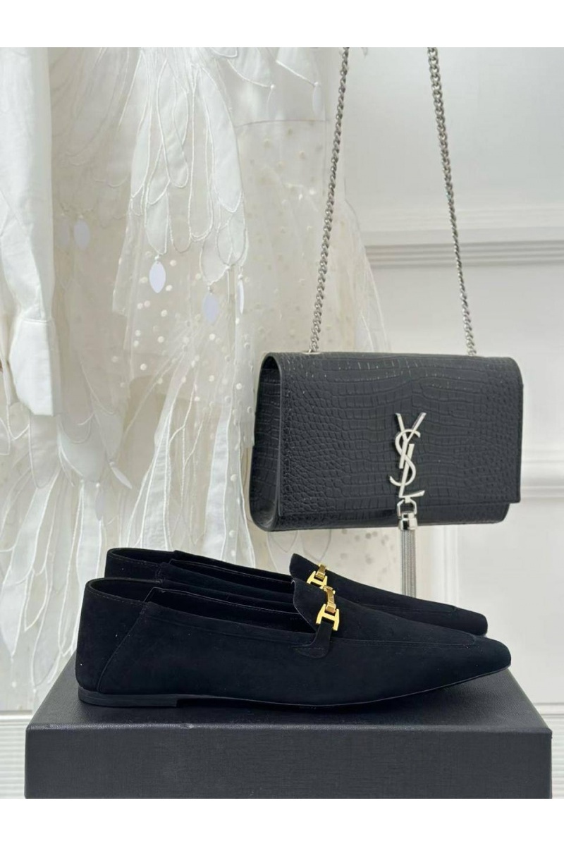 Yves Saint Laurent Женские замшевые лоферы чёрного цвета premium