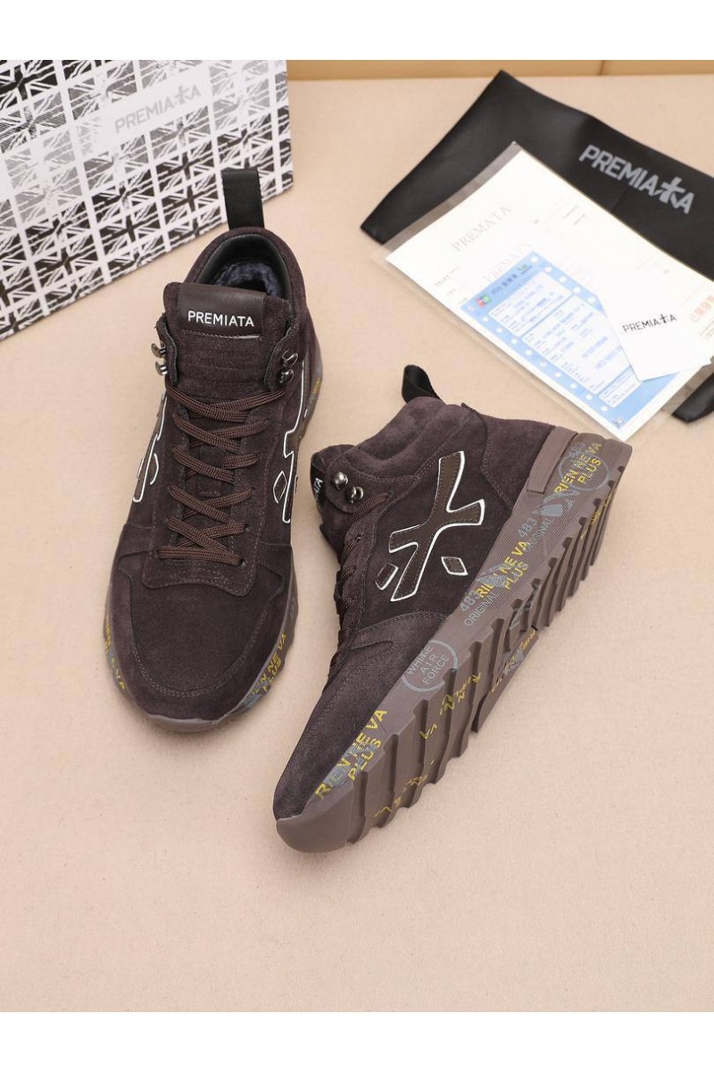 Premiata Замшевые кроссовки с мехом high-top - Brown