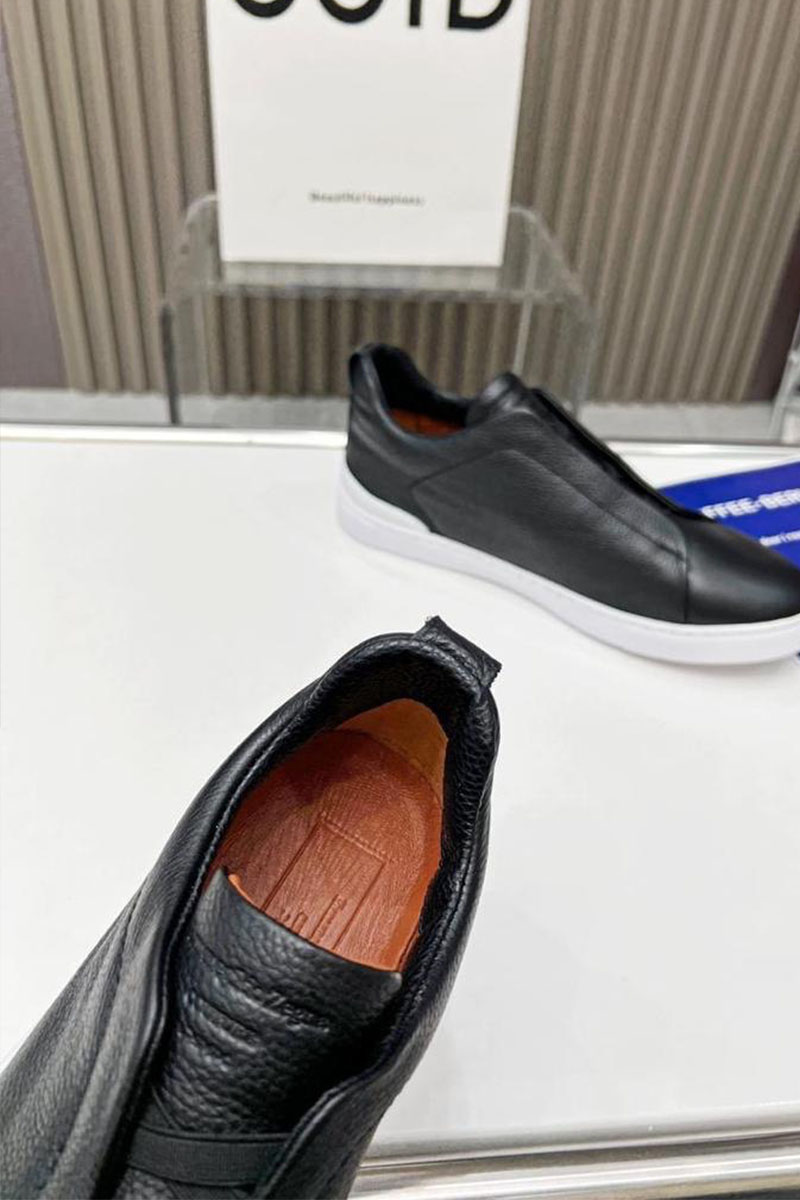 Zegna Чёрные кожаные кроссовки 