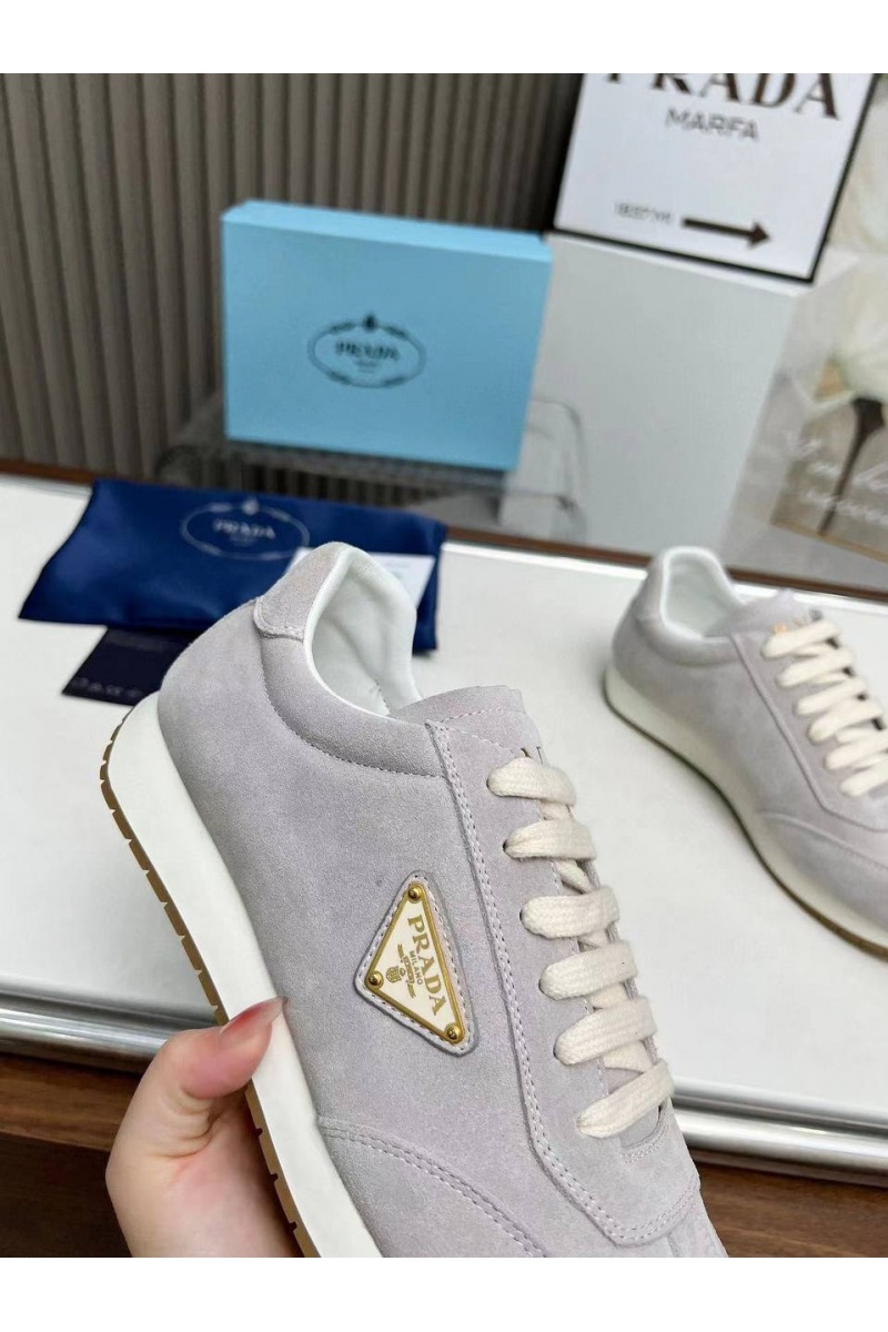 Prada Женские замшевые кроссовки Premium - Grey