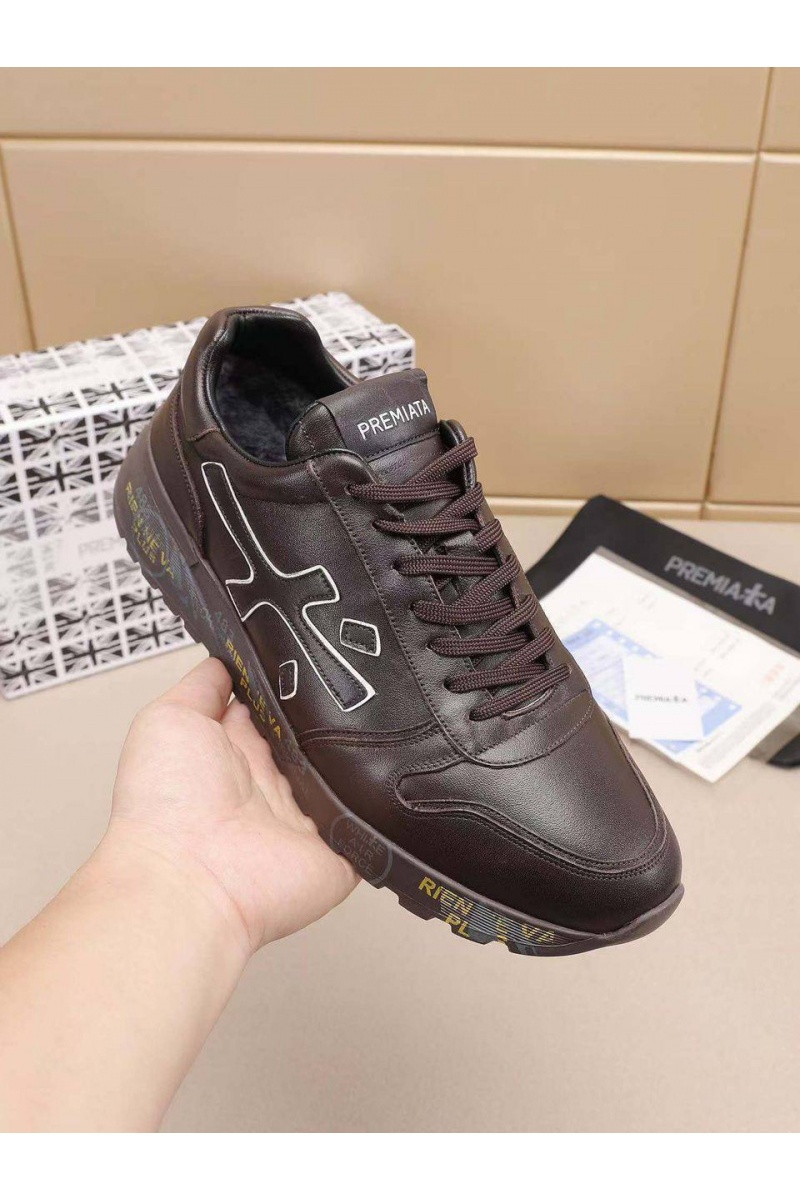 Premiata Кожаные кроссовки с мехом low-top - Brown