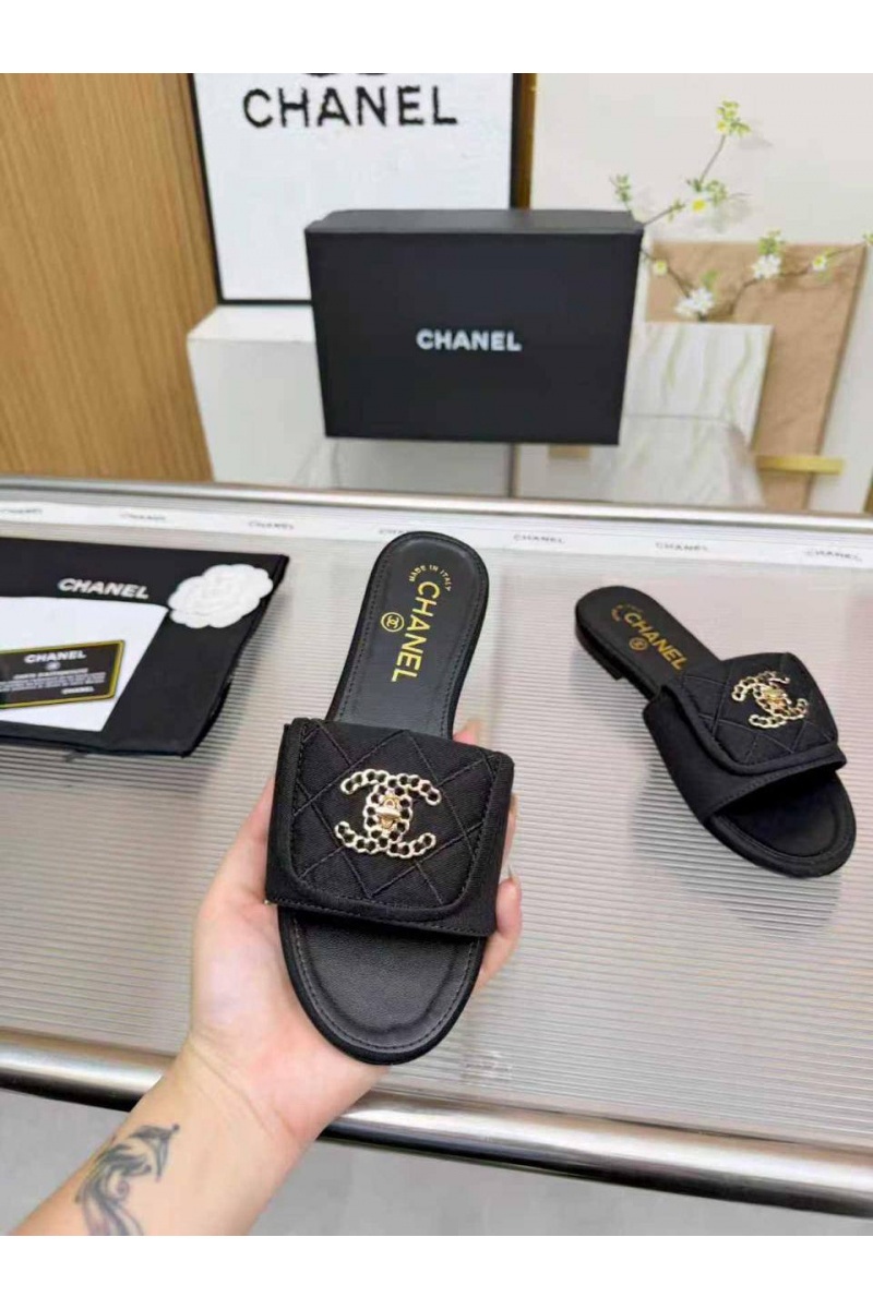 Chаnеl Женские кожаные шлёпанцы premium
