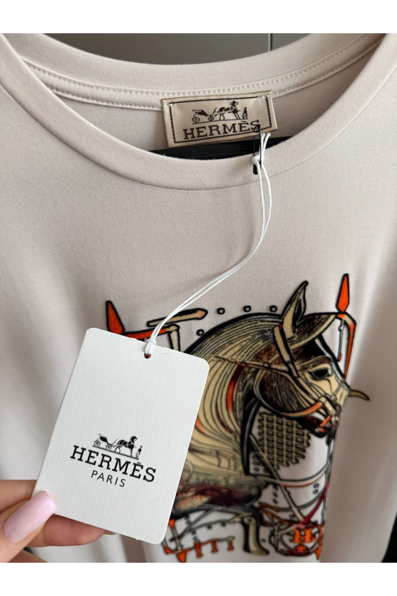 Hermes Бежевая женская футболка premium