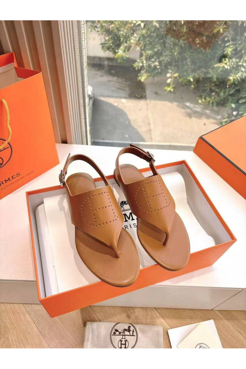 Hermes Женские кожаные сандалии Premium - Brown