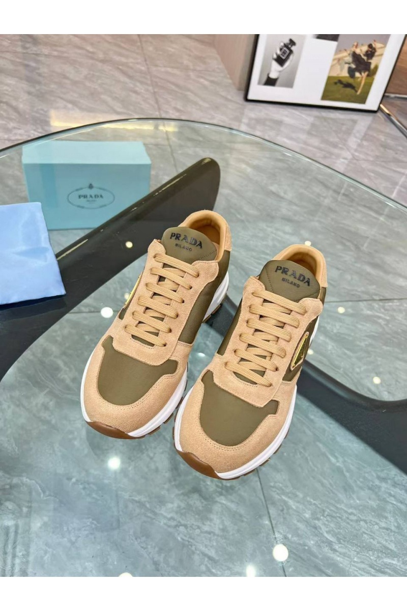 Prada Женские комбинированные кроссовки - Beige / Green