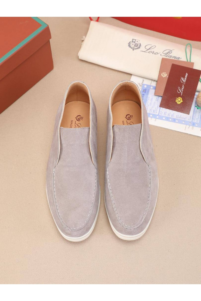 Loro Piana Замшевые лоферы с меховой стелькой Open Walk - Grey