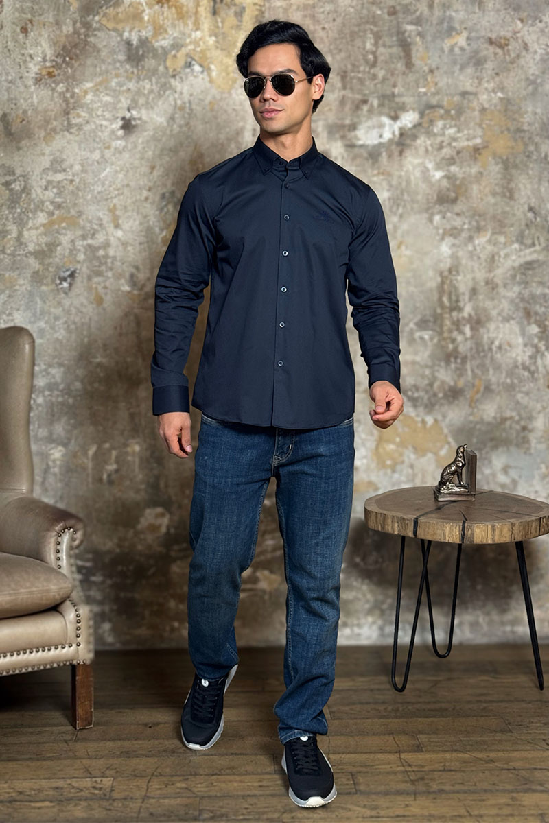 Loro Piana Мужская рубашка logo-embroidered - Navy