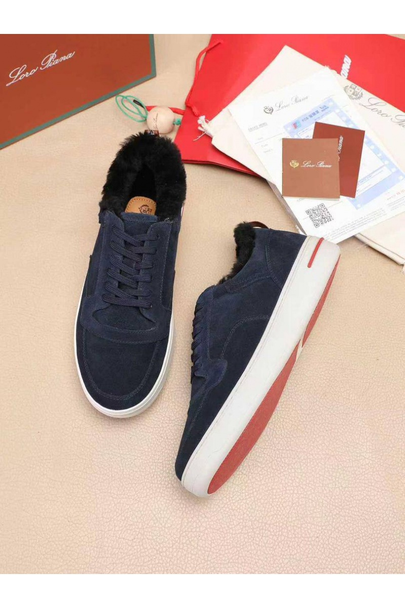 Loro Piana Кроссовки с мехом Newport Walk - Navy