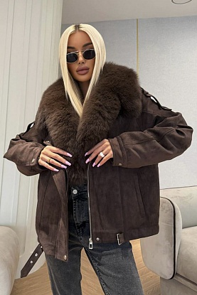 Женская утеплённая дубленка с натуральным мехом
