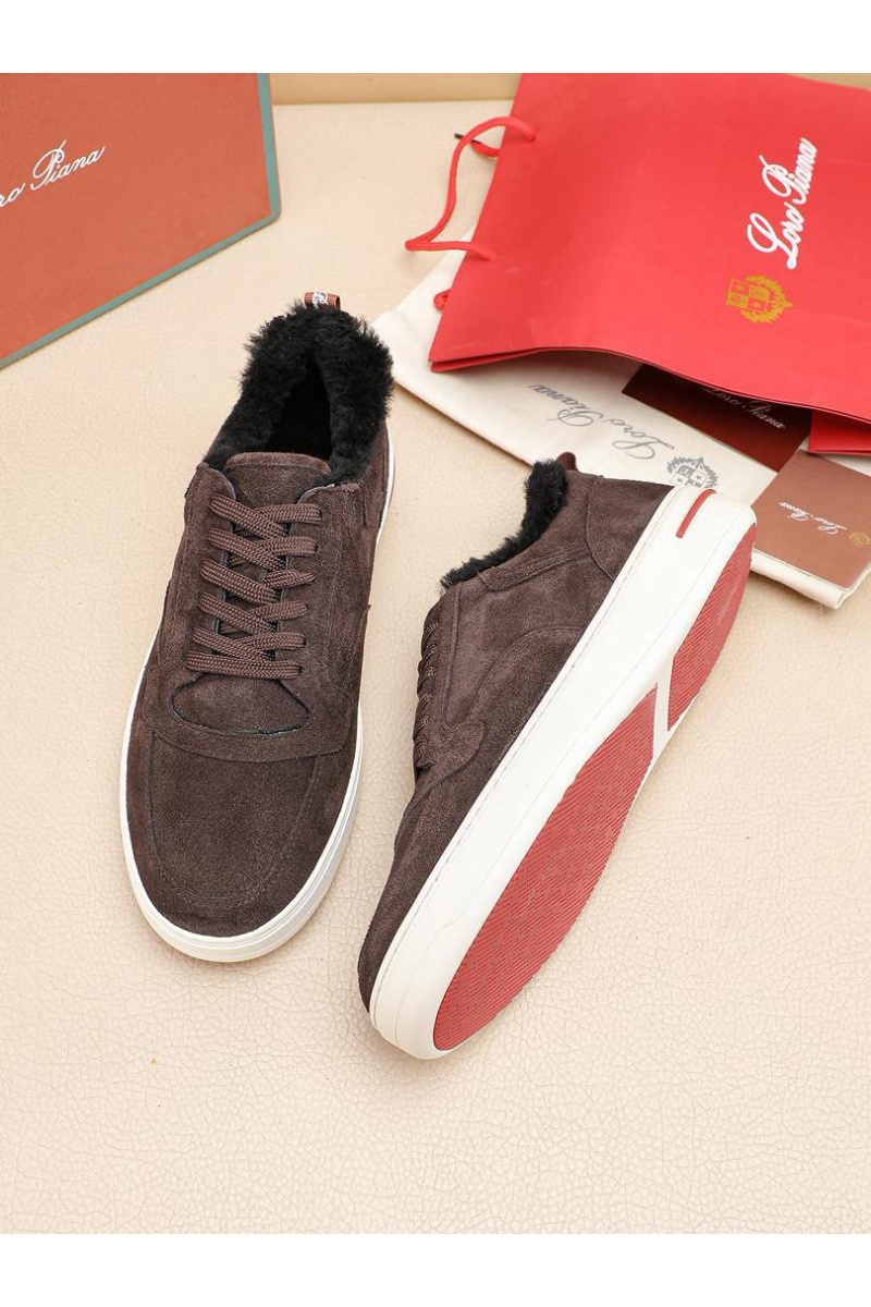 Loro Piana Кроссовки с мехом Newport Walk - Brown
