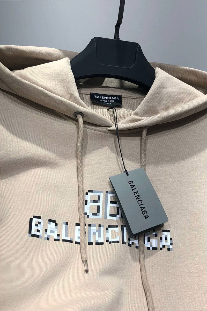 Balenciaga Бежевое оверсайз худи Pixel Logo