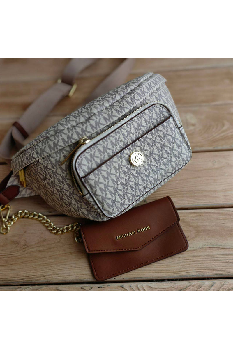 Michael Kors Кожаная поясная сумка Perry 27x14 см - White