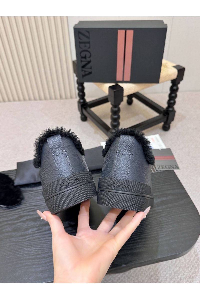 Zegna Кроссовки с мехом Triple Stitch high-top
