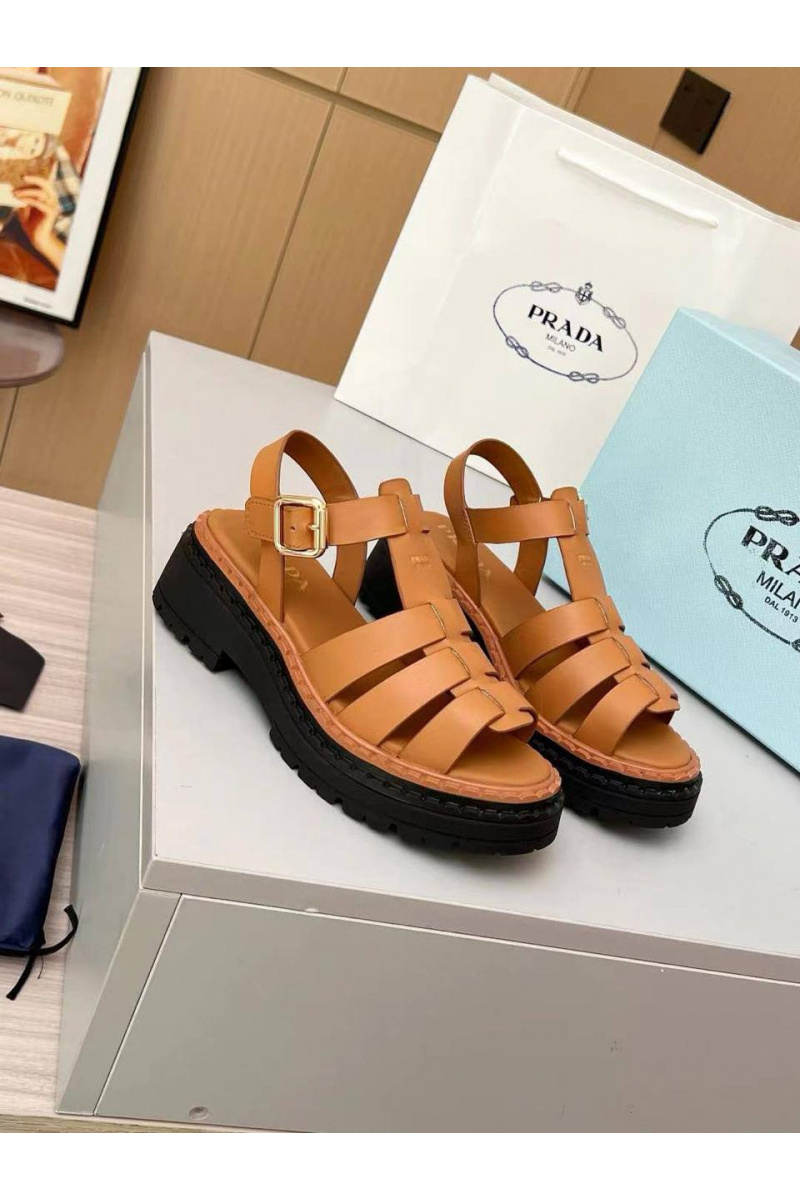 Prada Женские кожаные сандалии на платформе Fisherman