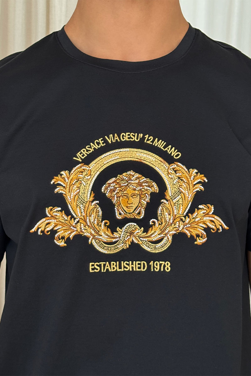 Versace Чёрная футболка Coupe Blason embroidered