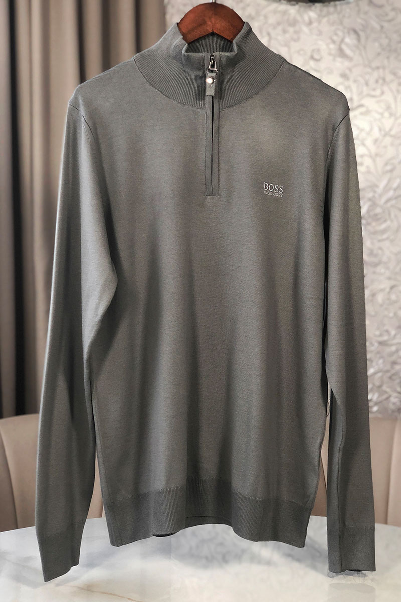Hugо Воss Серый джемпер Zip Neck logo-embroidered