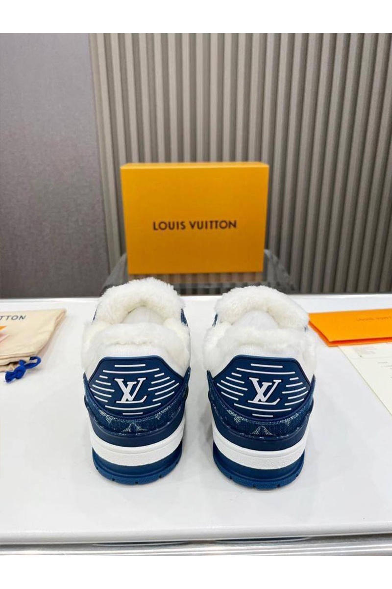 Lоuis Vuittоn Кожаные кроссовки с мехом Trainer Premium - White / Blue