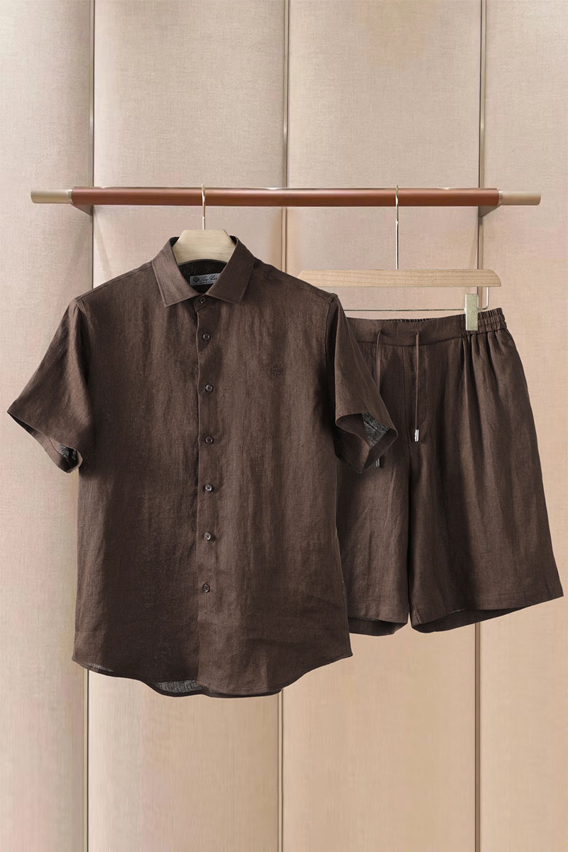 Loro Piana Льняная рубашка коричневого цвета premium