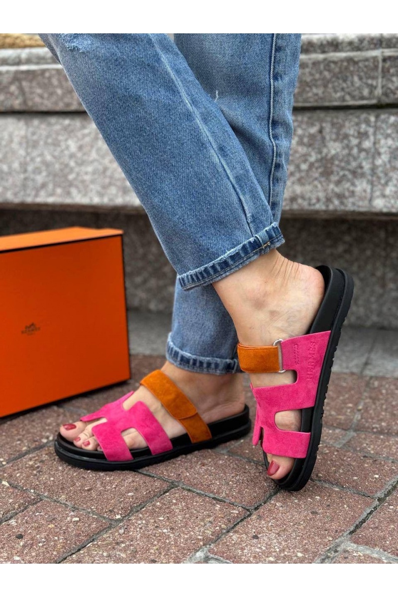 Hermes Женские замшевые сандалии Chypre - Pink / Orange