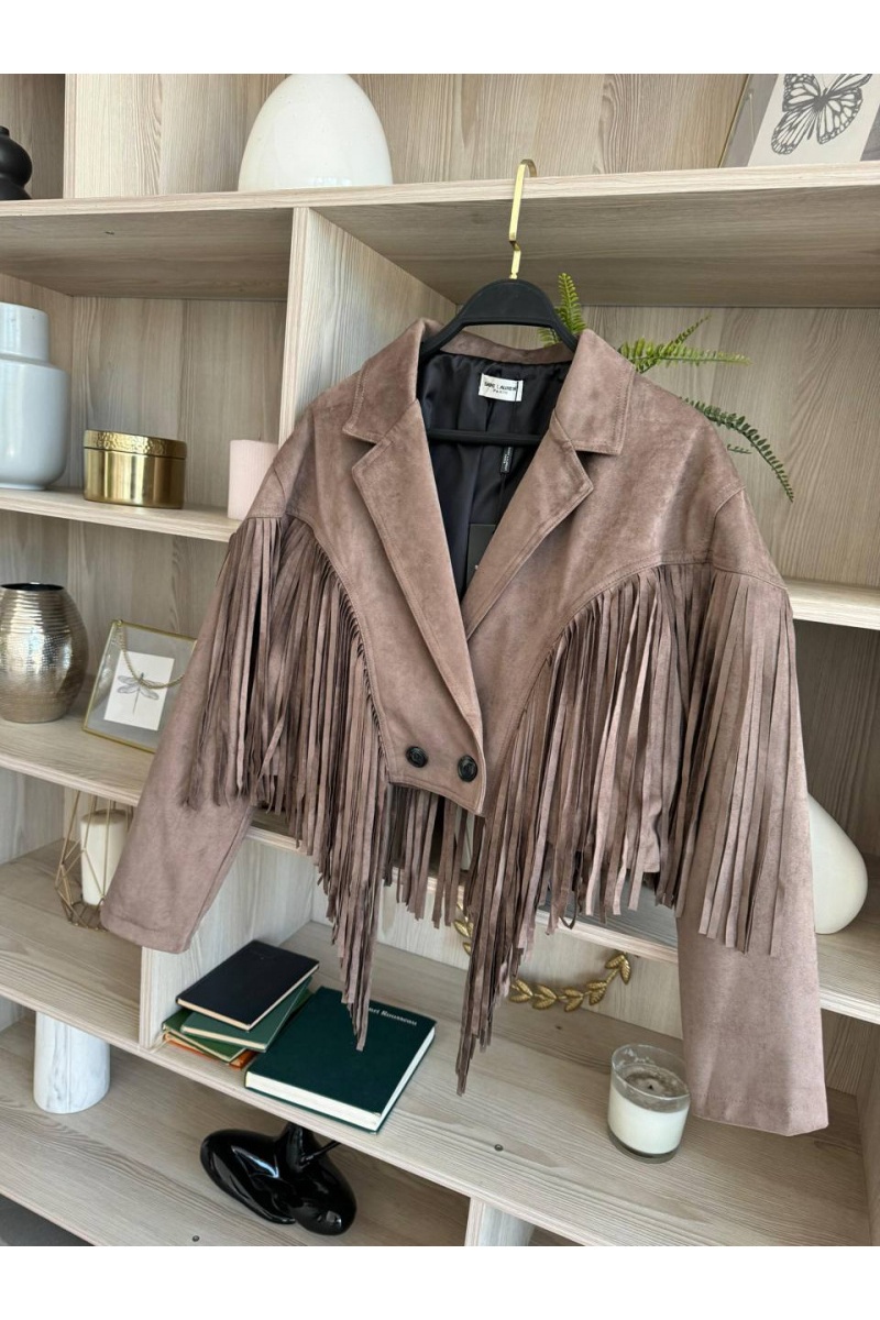 Yves Saint Laurent Женская замшевая косуха с бахромой 