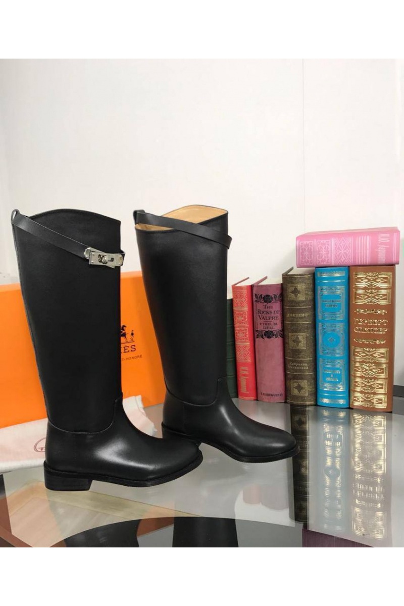 Hermes Зимние женские сапоги чёрного цвета