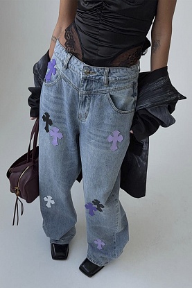 Женские синие джинсы Chrome Hearts multi-patch
