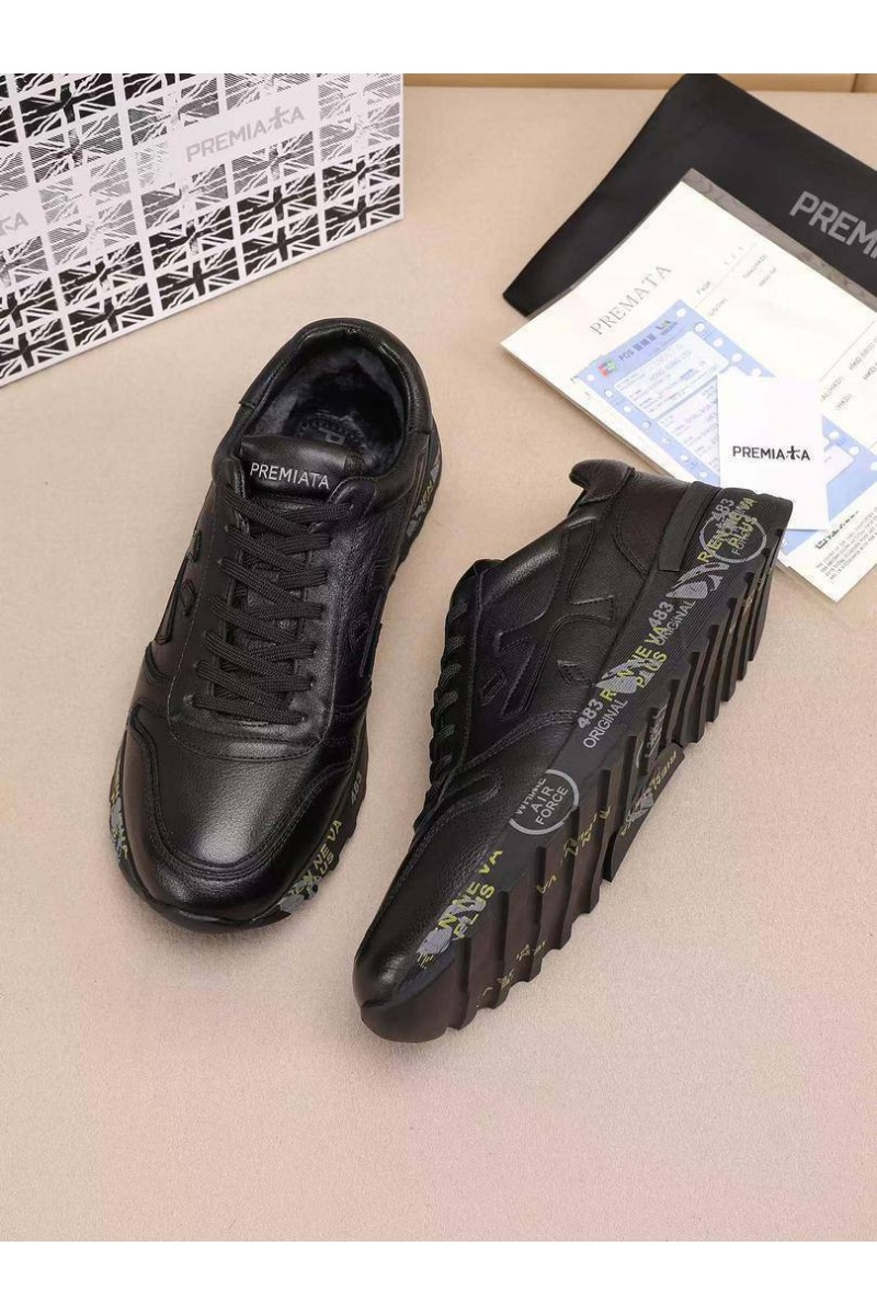 Premiata Кожаные кроссовки с мехом low-top - Black