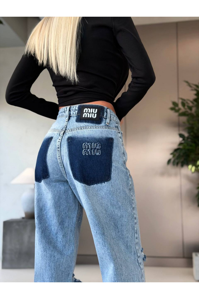 MIU MIU Женские светло-голубые джинсы со стразами premium